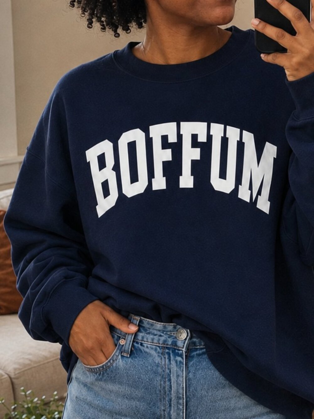 BOFFUM Navy Graphic Crewneck Sweatshirt – Unisex Large